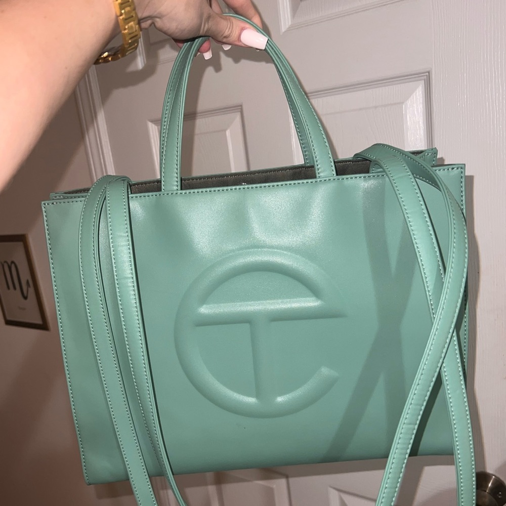 Lightly Used Blue Sage Medium Telfar Shopping Bag